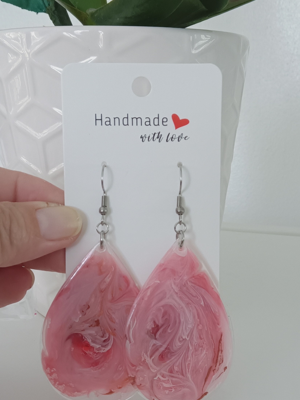 Handmade Pink Swirl Teardrop Earrings